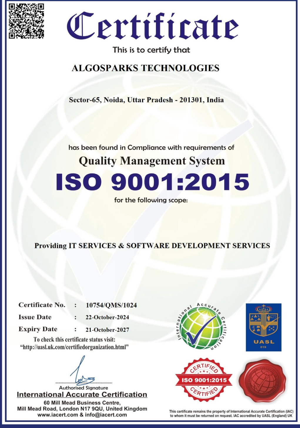 ISO 9001:2015 certificate